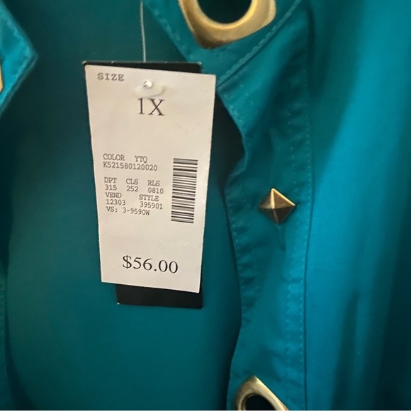Vintage Maggie Barnes Open Jacket Womens Teal Plus 1X Grommet Detail Office NEW - Picture 6 of 11